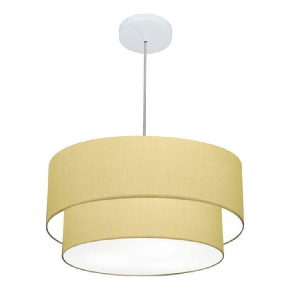 Lustre Pendente Duplo Cilíndrico Vivare Md-4351 Cúpula Em Tecido 50x40cm - Bivolt Algodão-crú 127/220v - 4