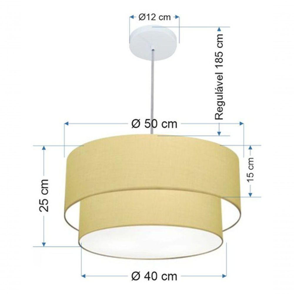 Lustre Pendente Duplo Cilíndrico Vivare Md-4351 Cúpula Em Tecido 50x40cm - Bivolt Algodão-crú 127/220v - 5
