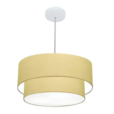Lustre Pendente Duplo Cilíndrico Vivare Md-4351 Cúpula Em Tecido 50x40cm - Bivolt Algodão-crú 127/220v