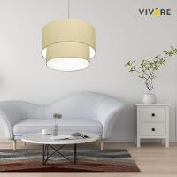 Lustre Pendente Duplo Cilíndrico Vivare Md-4351 Cúpula Em Tecido 50x40cm - Bivolt Algodão-crú 127/220v - 3