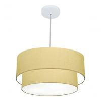 Lustre Pendente Duplo Cilíndrico Vivare Md-4351 Cúpula Em Tecido 50x40cm - Bivolt Algodão-crú 127/220v