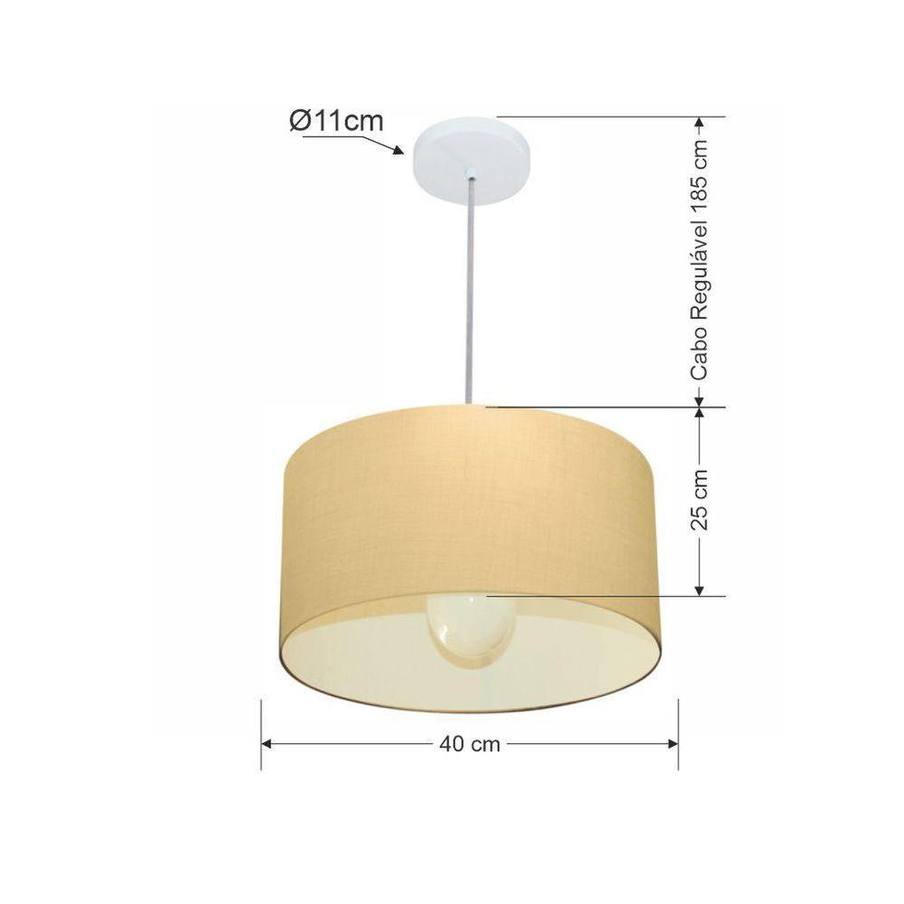 Lustre Pendente Cilíndrico Vivare Md-4202 Cúpula Em Tecido 40x25cm - Bivolt Algodão-crú 127/220v - 2