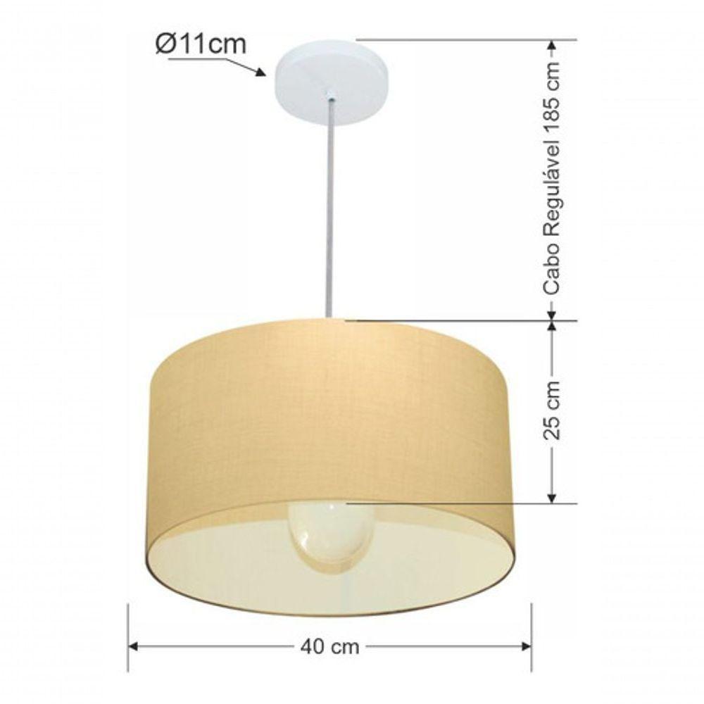 Lustre Pendente Cilíndrico Vivare Md-4202 Cúpula Em Tecido 40x25cm - Bivolt Algodão-crú 127/220v - 4