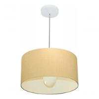 Lustre Pendente Cilíndrico Vivare Md-4202 Cúpula Em Tecido 40x25cm - Bivolt Algodão-crú 127/220v - 3