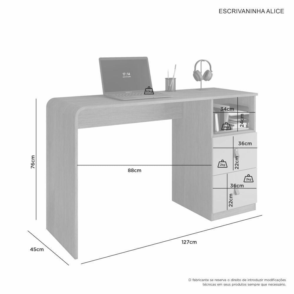 Escrivaninha Mesa De Estudo Alice Jcm Moveis Cinamomo/off White - 3