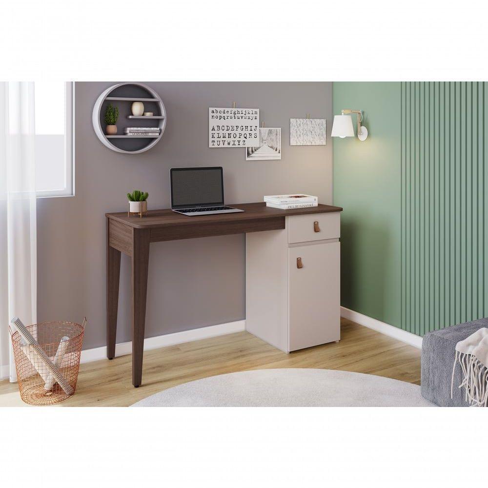 Escrivaninha Mesa De Estudo Helo 1 Gaveta Com 1 Porta Jcm Moveis Café/off White - 4