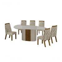 Conjunto Sala De Jantar Mesa Orgânica Com Vidro 200cm Com 6 Cadeiras Pé Mdf Dacota Off White Freijó/off White/joli Palha - 1