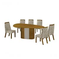 Conjunto Sala De Jantar Mesa Orgânica Sem Vidro 200cm Com 6 Cadeiras Pé Mdf Dacota Freijó Off White/freijó/joli Palha - 1