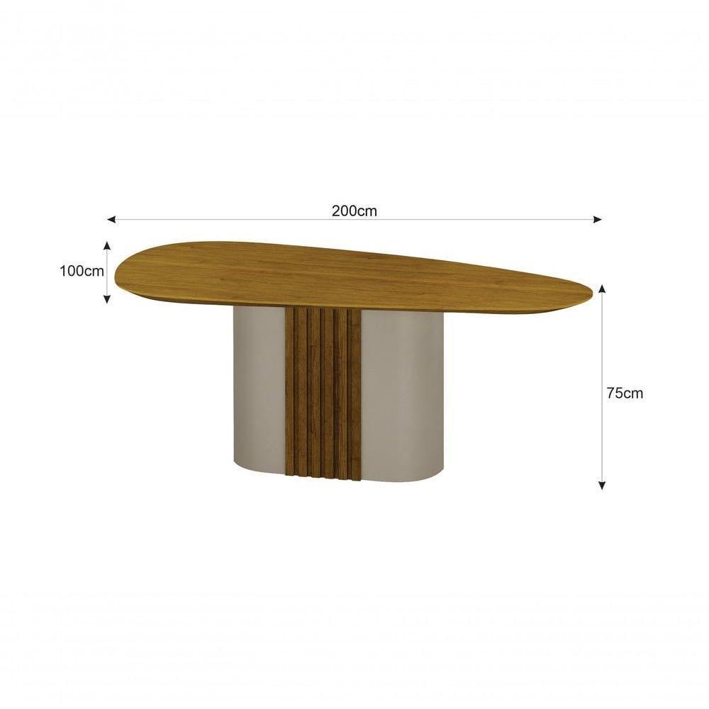 Conjunto Sala De Jantar Mesa Orgânica Sem Vidro 200cm Com 6 Cadeiras Pé Mdf Dacota Off White Freijó/freijó/linho Chumbo - 2