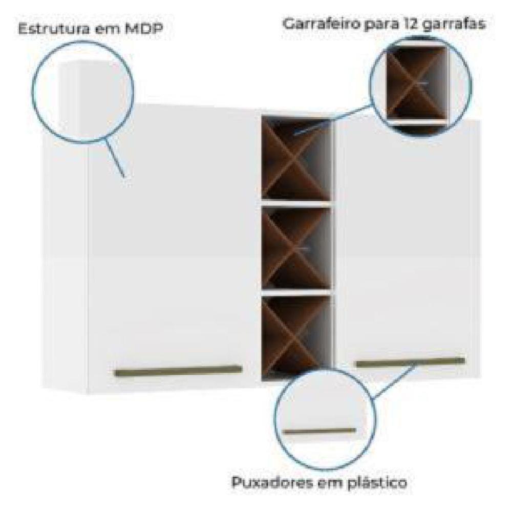 Armário Aéreo 2 Portas Com Garrafeiro Favorita Branco / Natura Branco Nature - 3