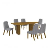 Conjunto Sala De Jantar Mesa Orgânica Sem Vidro 200cm Com 6 Cadeiras Pé Madeira Isis Freijó/linho Cinza - 1