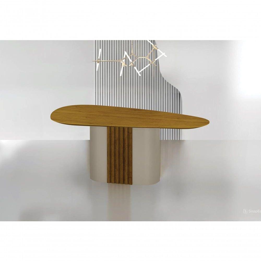 Conjunto Sala De Jantar Mesa Orgânica Sem Vidro 200cm Com 6 Cadeiras Pé Mdf Dacota Off White Freijó/freijó/joli Palha - 3