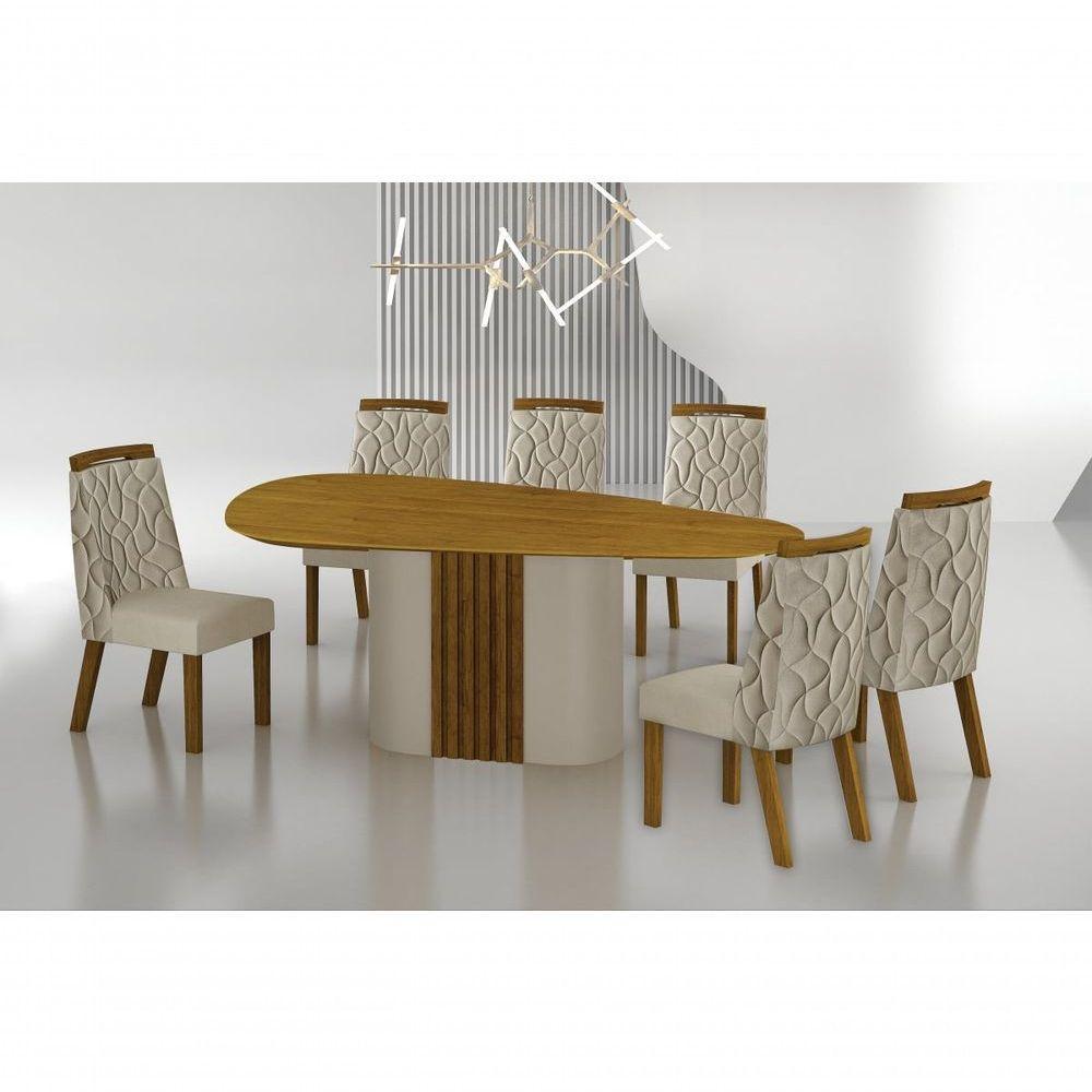 Conjunto Sala De Jantar Mesa Orgânica Sem Vidro 200cm Com 6 Cadeiras Pé Mdf Dacota Off White Freijó/freijó/joli Palha - 7