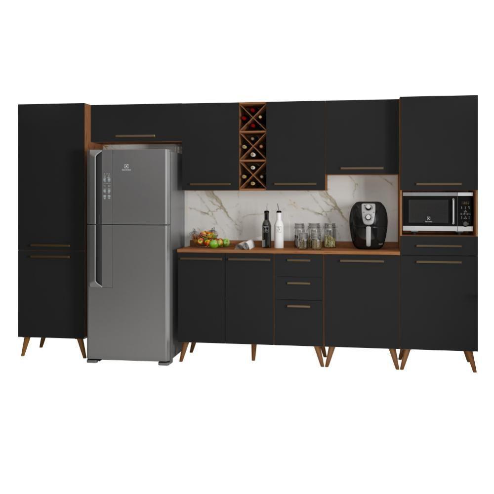 Armário De Cozinha Completa Com Adega 11 Portas 4 Gavetas Favorita Preto/nature Preto Naturale - 1