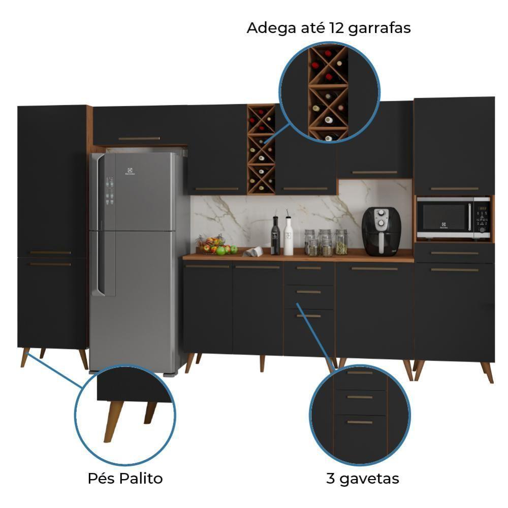 Armário De Cozinha Completa Com Adega 11 Portas 4 Gavetas Favorita Preto/nature Preto Naturale - 3
