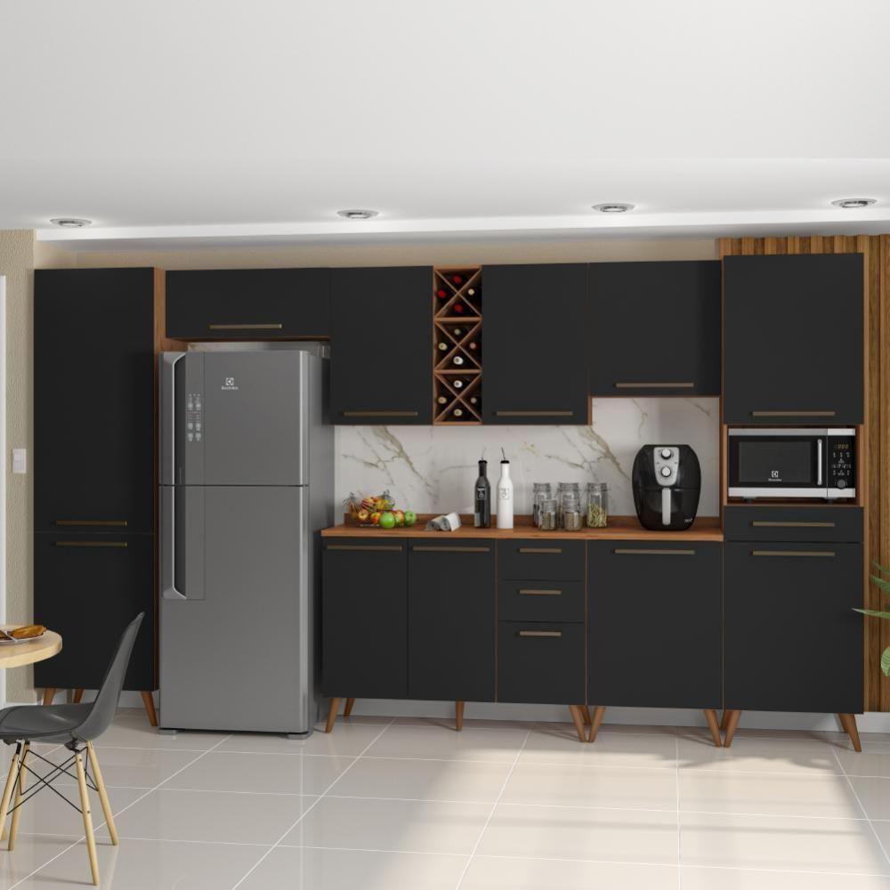 Armário De Cozinha Completa Com Adega 11 Portas 4 Gavetas Favorita Preto/nature Preto Naturale - 5