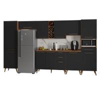 Armário De Cozinha Completa Com Adega 11 Portas 4 Gavetas Favorita Preto/nature Preto Naturale - 1