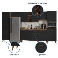 Armário De Cozinha Completa Com Adega 11 Portas 4 Gavetas Favorita Preto/nature Preto Naturale - 3