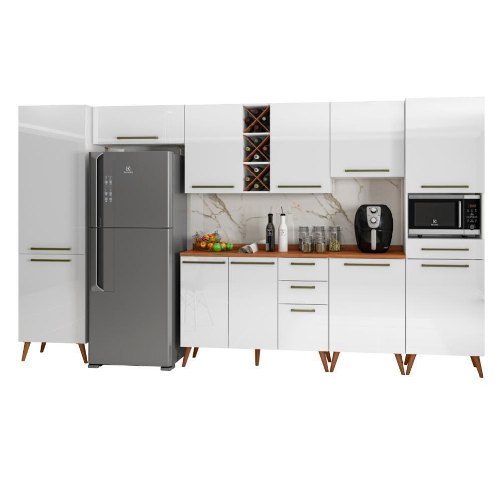Armário De Cozinha Completa Com Adega 11 Portas 4 Gavetas Favorita Branco/nature Branco Nature - 1