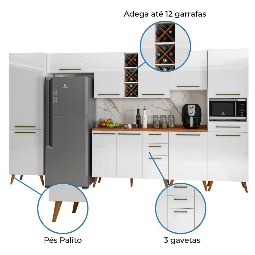Armário De Cozinha Completa Com Adega 11 Portas 4 Gavetas Favorita Branco/nature Branco Nature - 3