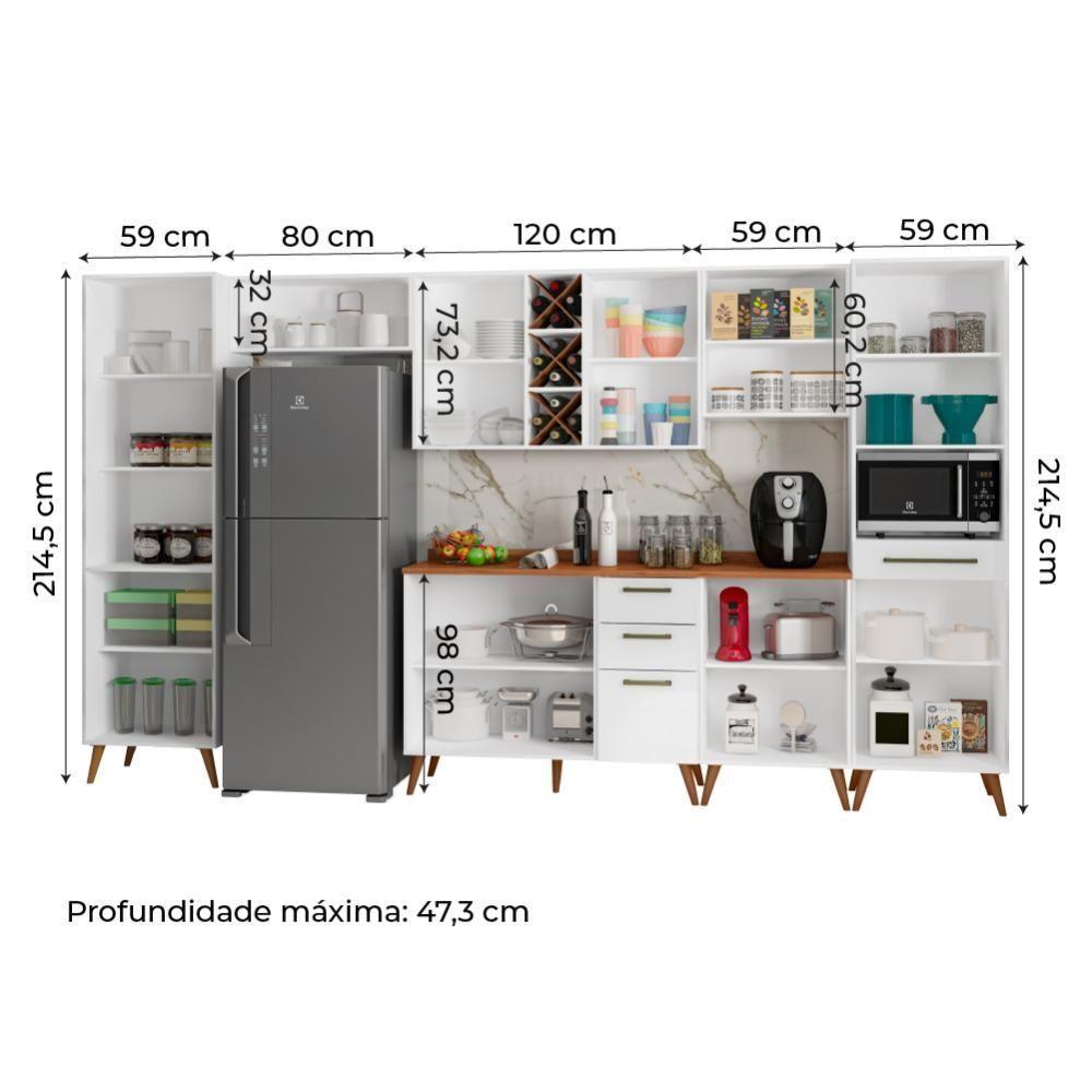 Armário De Cozinha Completa Com Adega 11 Portas 4 Gavetas Favorita Branco/nature Branco Nature - 4