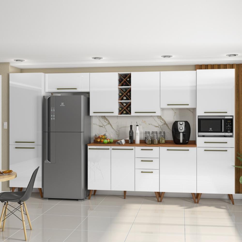 Armário De Cozinha Completa Com Adega 11 Portas 4 Gavetas Favorita Branco/nature Branco Nature - 5