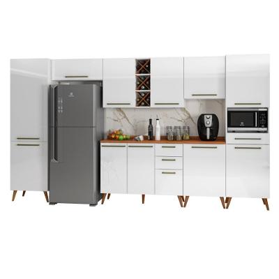 Armário De Cozinha Completa Com Adega 11 Portas 4 Gavetas Favorita Branco/nature Branco Nature