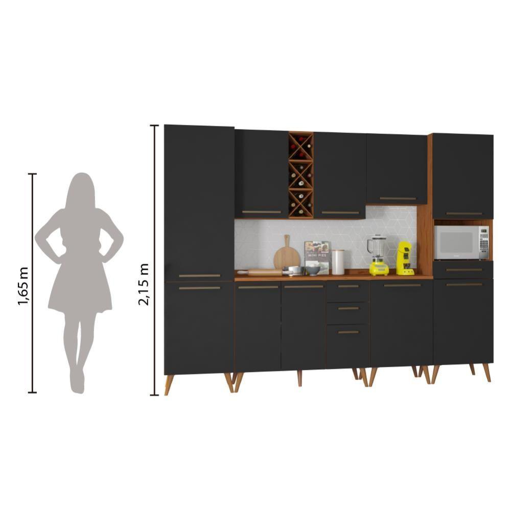 Armário De Cozinha Completa Com Adega 10 Portas 4 Gavetas Favorita Preto/nature Preto Naturale - 2