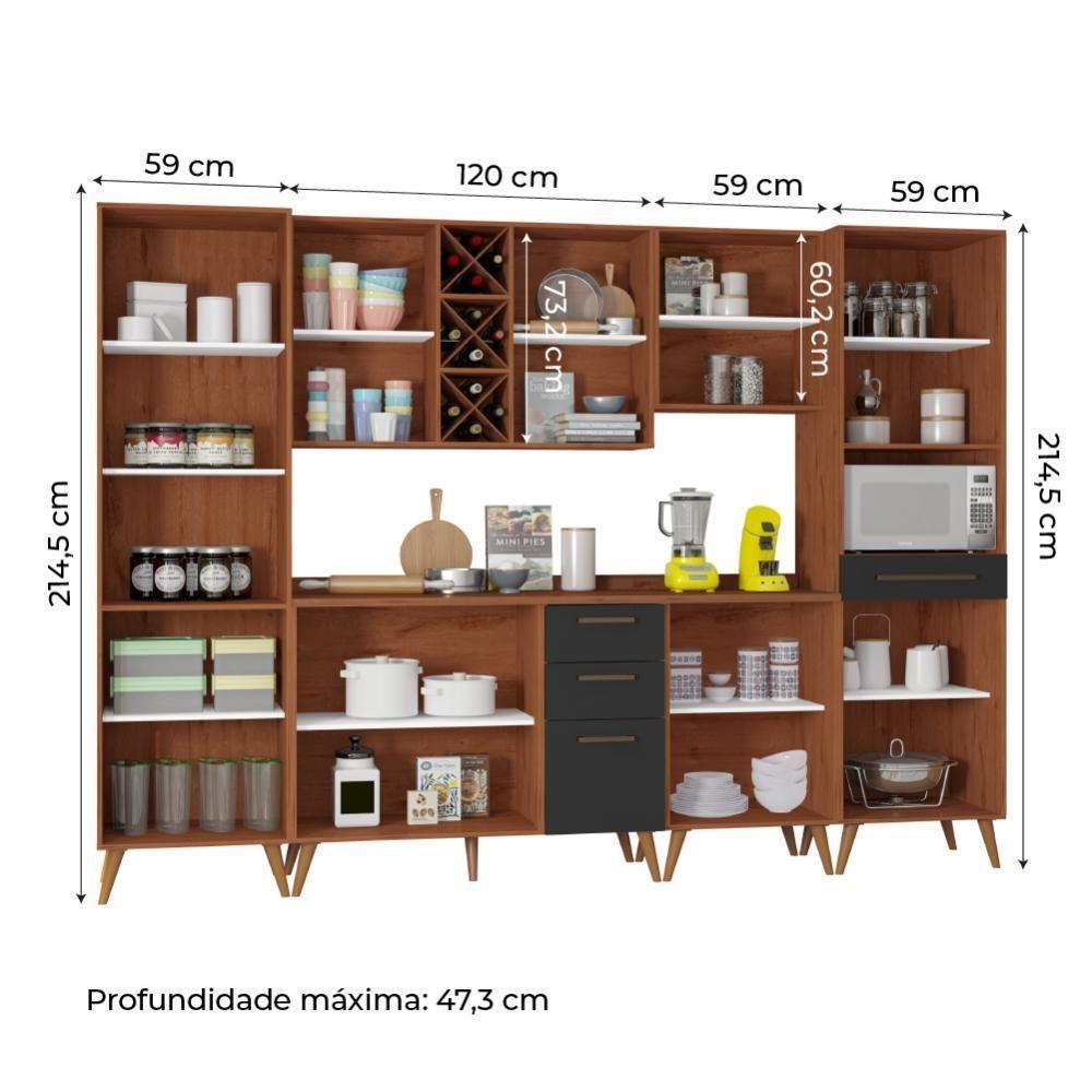 Armário De Cozinha Completa Com Adega 10 Portas 4 Gavetas Favorita Preto/nature Preto Naturale - 4