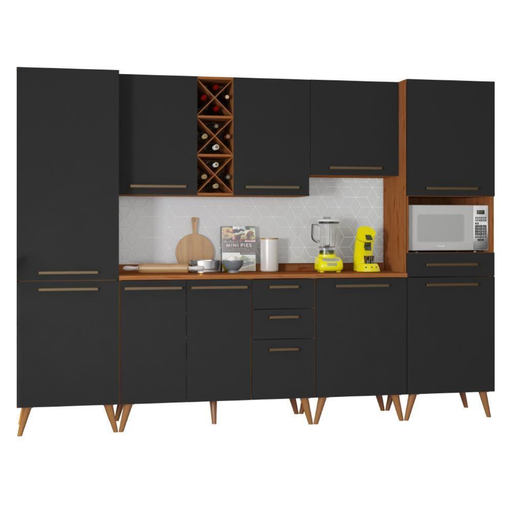 Armário De Cozinha Completa Com Adega 10 Portas 4 Gavetas Favorita Preto/nature Preto Naturale - 5