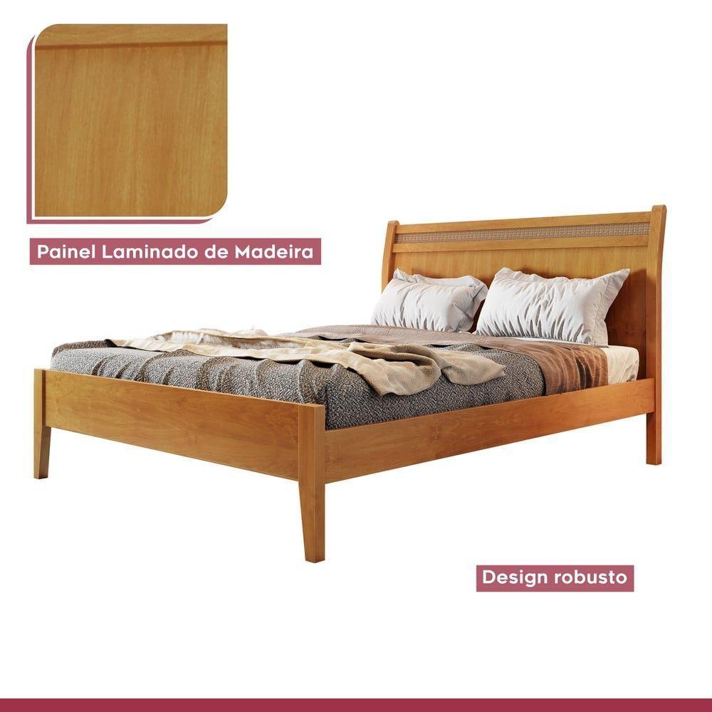 Cama Casal Com Ratam 140cm Esmeralda Amêndoa Mel Josandro Amêndoa Mel - 6