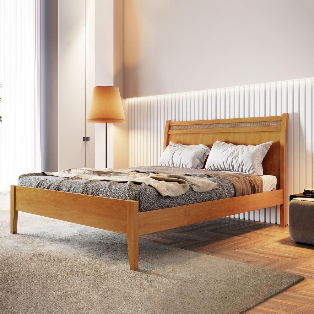 Cama Casal Com Ratam 140cm Esmeralda Amêndoa Mel Josandro Amêndoa Mel - 8