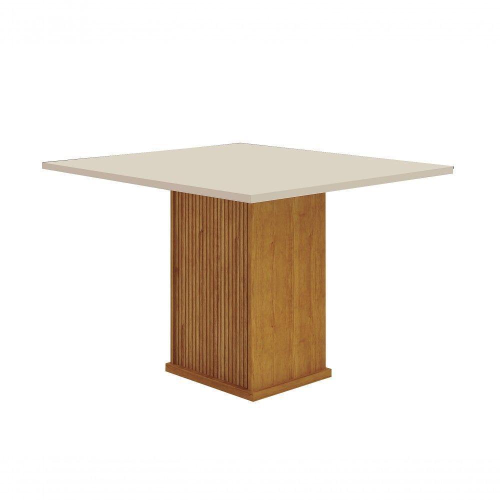 Mesa De Jantar 4 Lugares Tampo Mdf-vidro Napoli 90cm Moveis Leifer Cadeiras Não Inclusas Freijó-freijó Decor-off White - 1