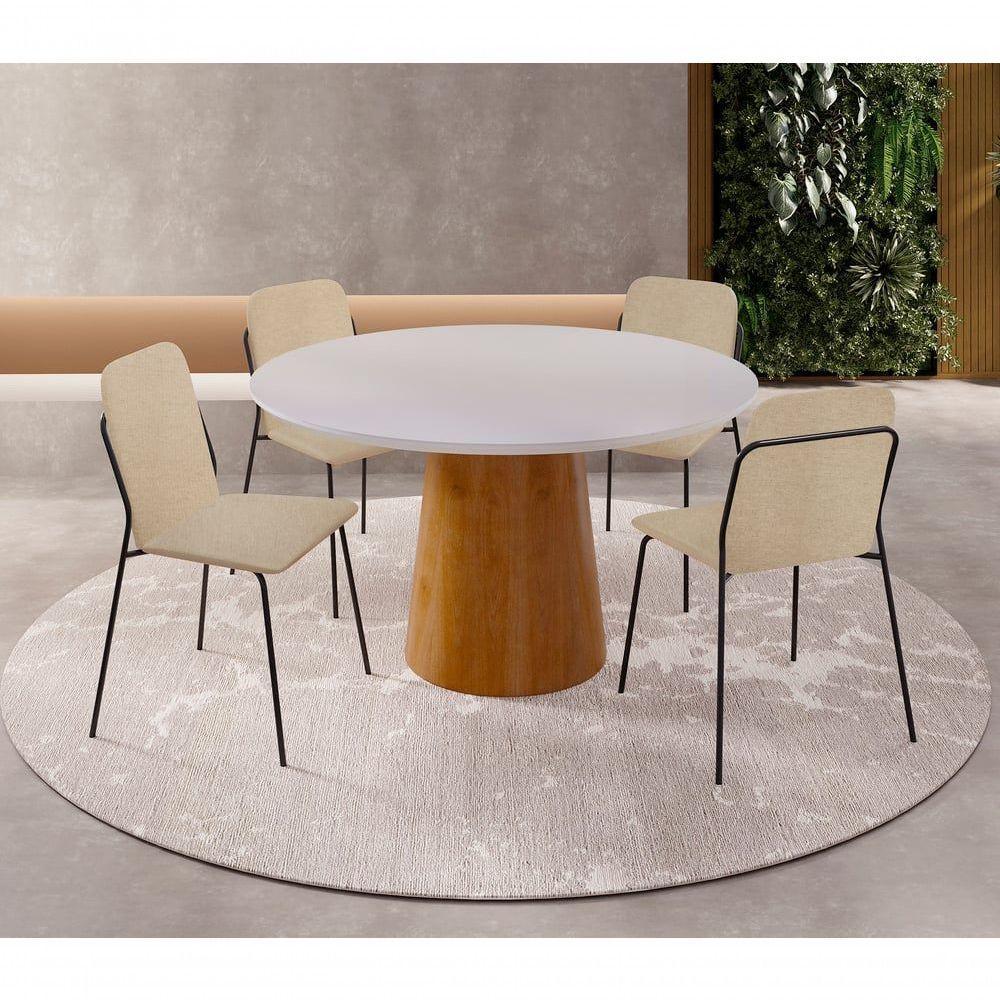 Conjunto Florença Com 4 Cadeiras E Base Paris Bm Tubulares Off White-linho 303 - 6