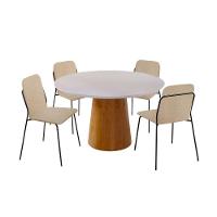 Conjunto Florença Com 4 Cadeiras E Base Paris Bm Tubulares Off White-linho 303 - 1