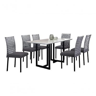 Conjunto De Jantar Lisboa Com 6 Cadeiras Base Goiás Bm Tubulares Off White-ratan Preto-linho 308