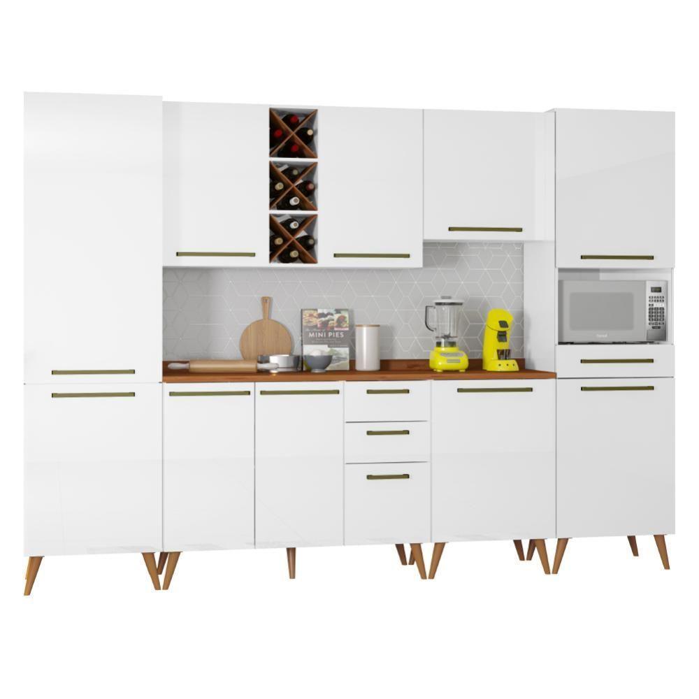 Armário De Cozinha Completa Com Adega 10 Portas 4 Gavetas Favorita Branco/nature Branco Nature - 1