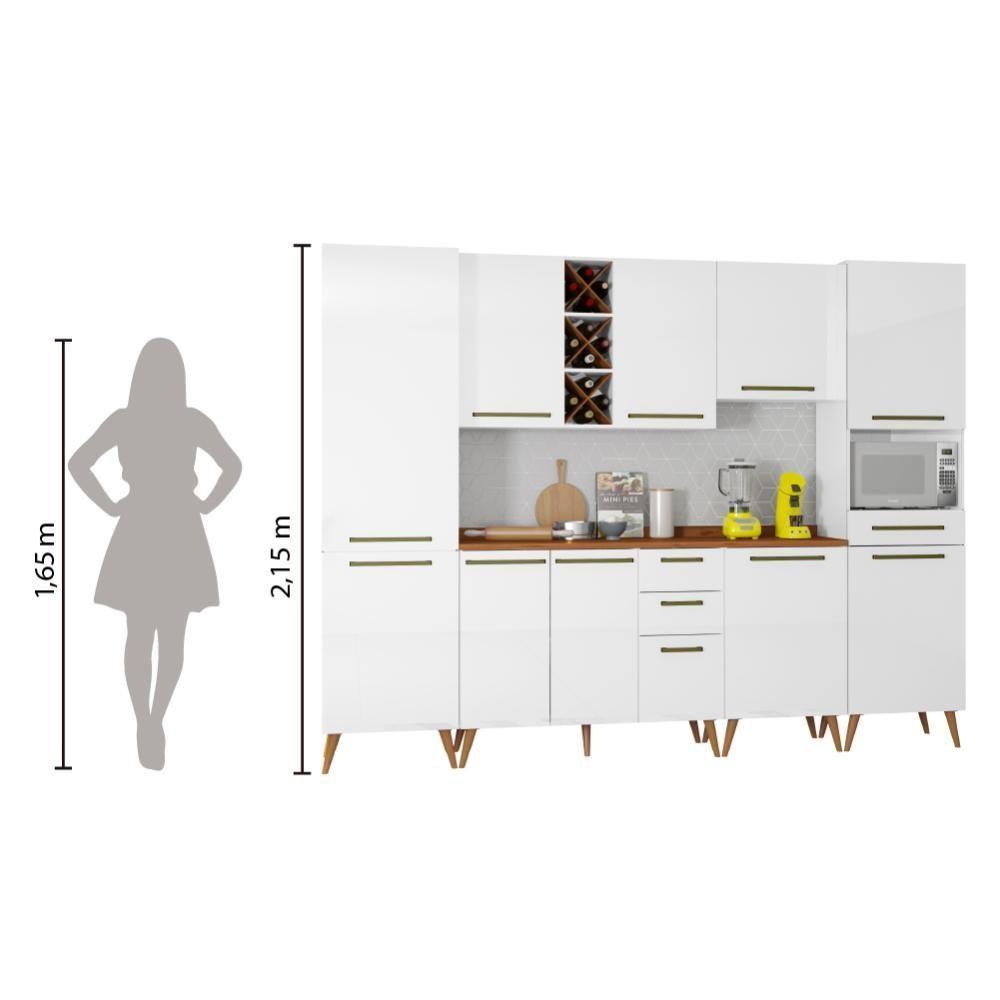 Armário De Cozinha Completa Com Adega 10 Portas 4 Gavetas Favorita Branco/nature Branco Nature - 2