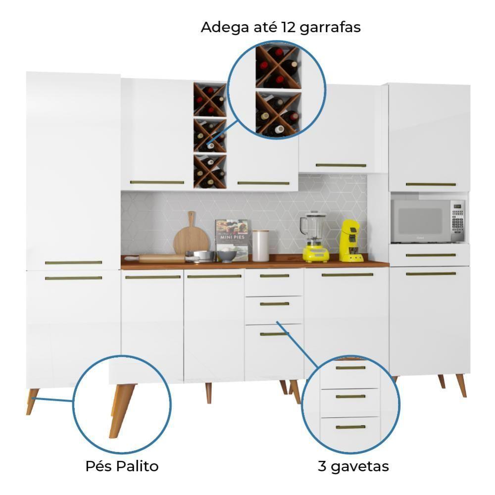 Armário De Cozinha Completa Com Adega 10 Portas 4 Gavetas Favorita Branco/nature Branco Nature - 3