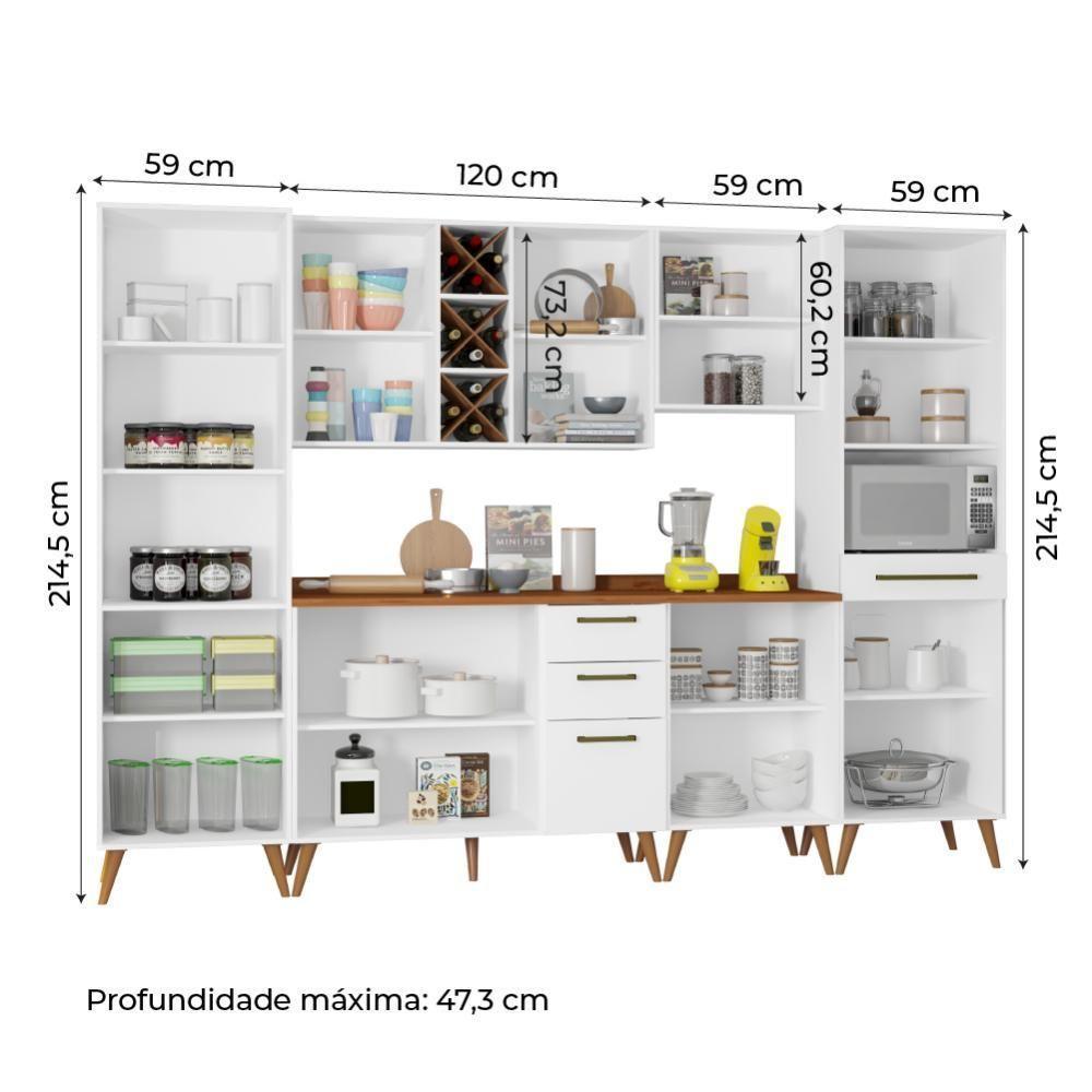 Armário De Cozinha Completa Com Adega 10 Portas 4 Gavetas Favorita Branco/nature Branco Nature - 4
