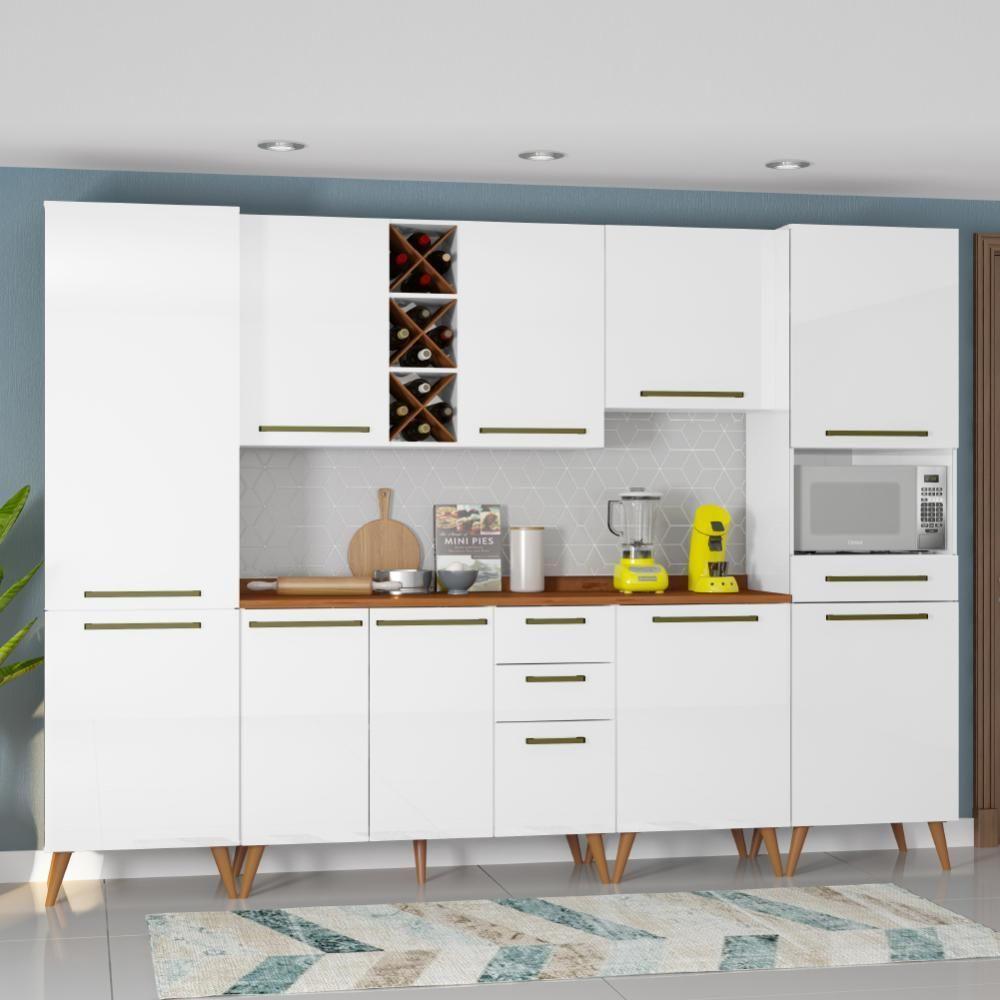 Armário De Cozinha Completa Com Adega 10 Portas 4 Gavetas Favorita Branco/nature Branco Nature - 5