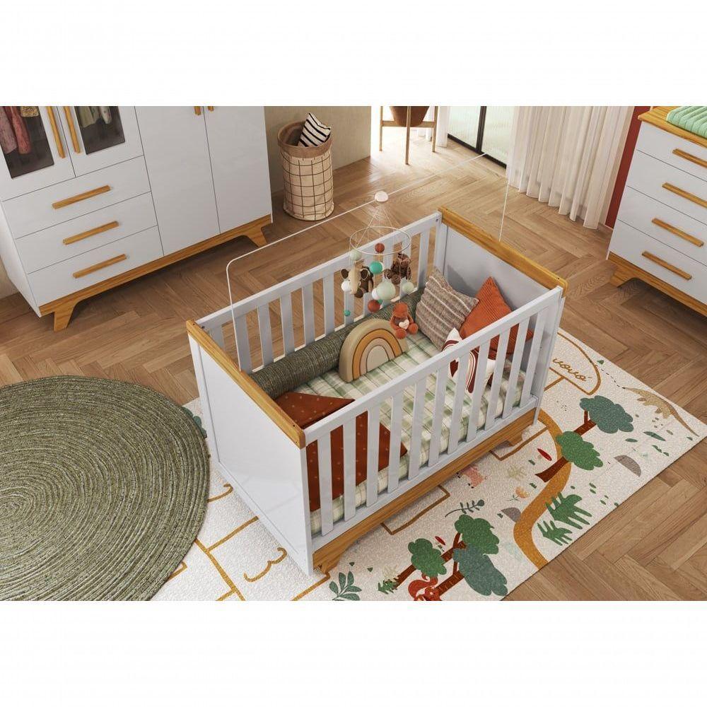 Berço Infantil Retrô - Moveis Peroba Amendoa-branco - 3