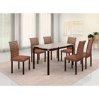 Conjunto De Jantar Lisboa Com 6 Cadeiras E Mesa Retangular Tocantins Bm Tubulares Off White-ratan Chocolate-linho 307 - 3