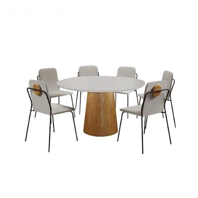 Conjunto De Jantar Florença Com 6 Cadeiras Com Detalhe Em Madeira Base Paris Bm Tubulares Off White-tecido 502