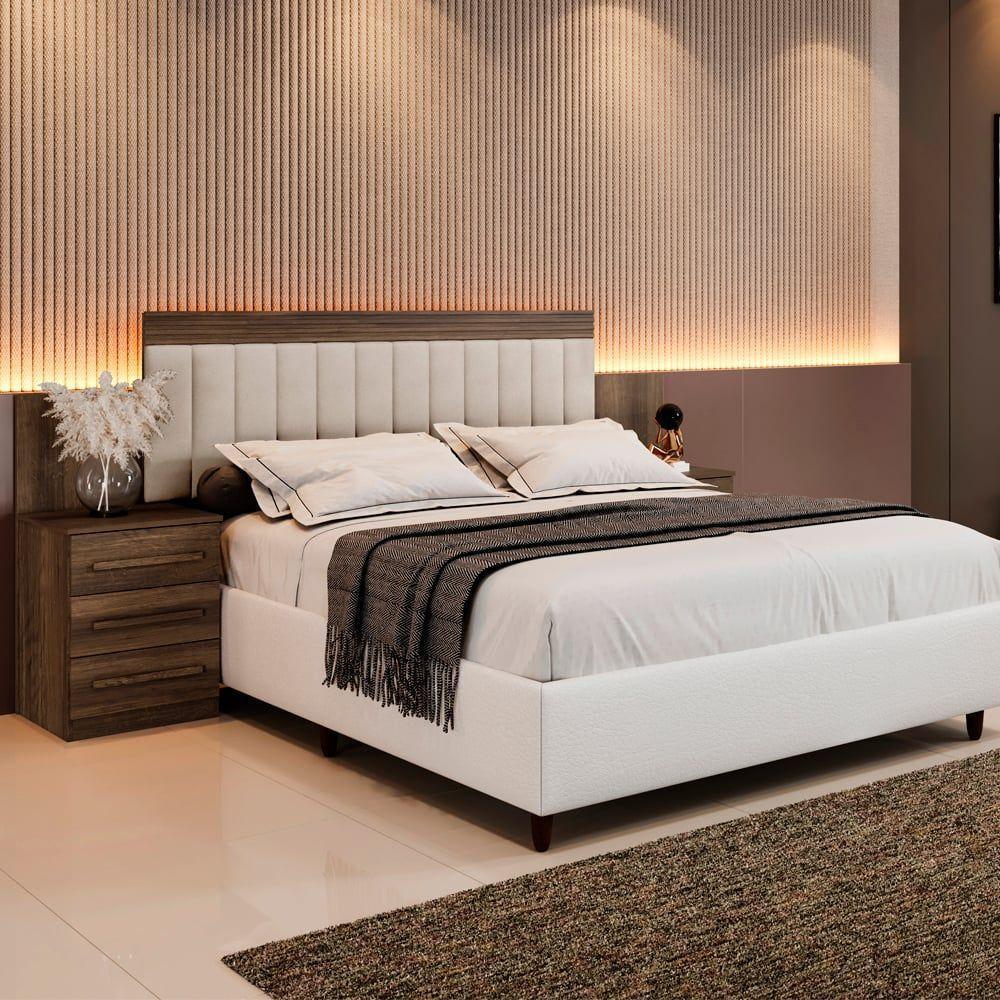 Cabeceira Estofada Império Com 2 Mesas De Cabeceiras E 6 Gavetas Benetil Imbuia - 2