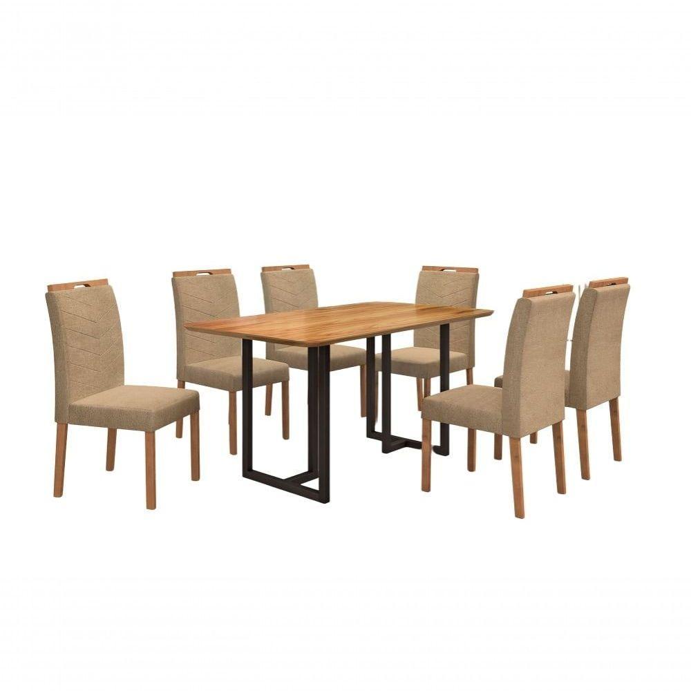 Conjunto De Jantar Viena Com 6 Cadeiras Base Goiás Bm Tubulares Cinamomo-linho Bege 306 - 1