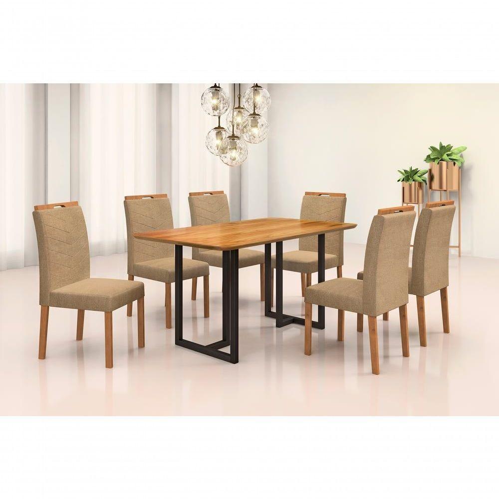 Conjunto De Jantar Viena Com 6 Cadeiras Base Goiás Bm Tubulares Cinamomo-linho Bege 306 - 5