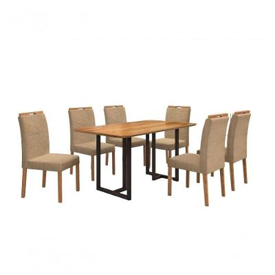 Conjunto De Jantar Viena Com 6 Cadeiras Base Goiás Bm Tubulares Cinamomo-linho Bege 306
