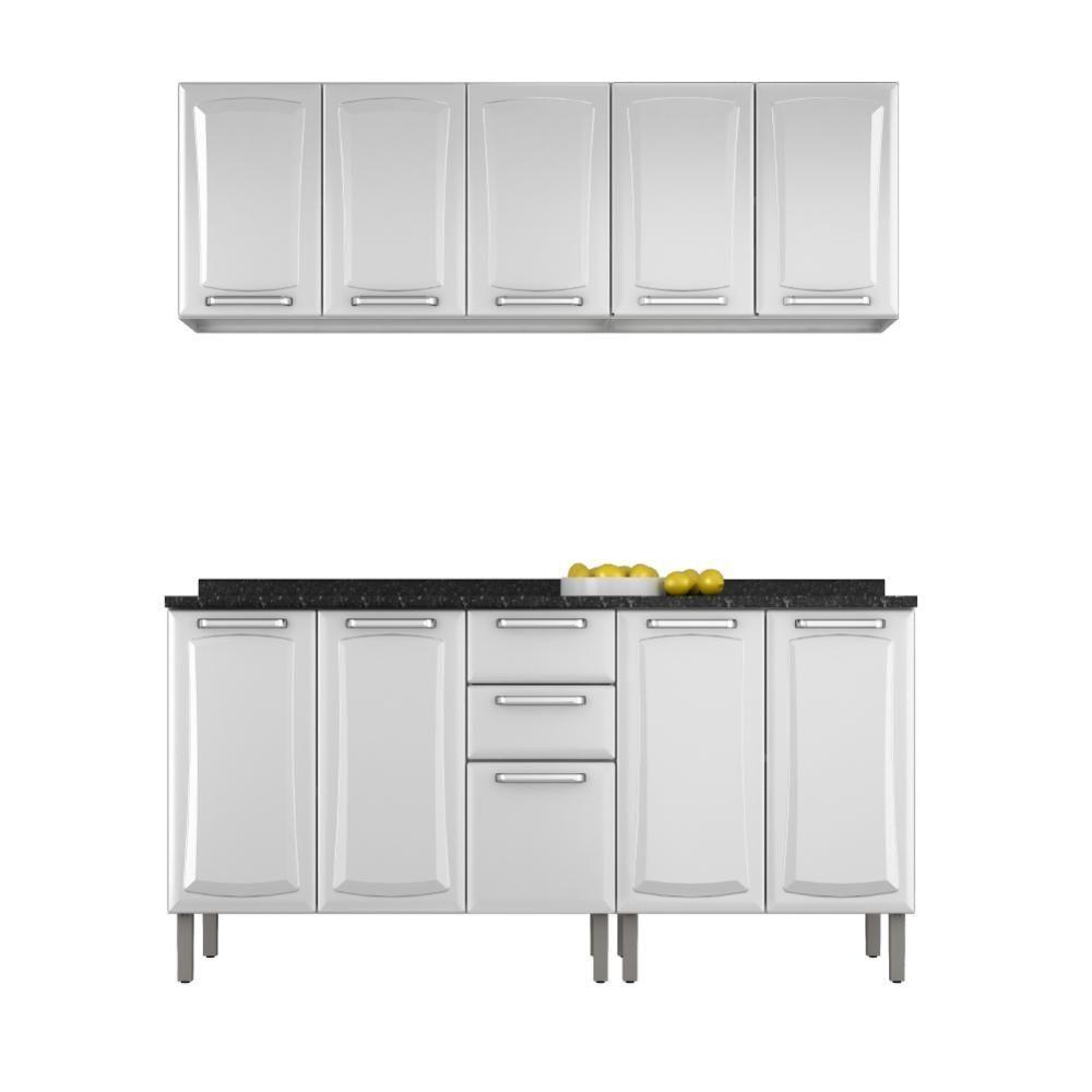 Armário De Cozinha Completa Itatiaia Tarsila De Aço Com Balcão 10 Portas Branco Branco - 1