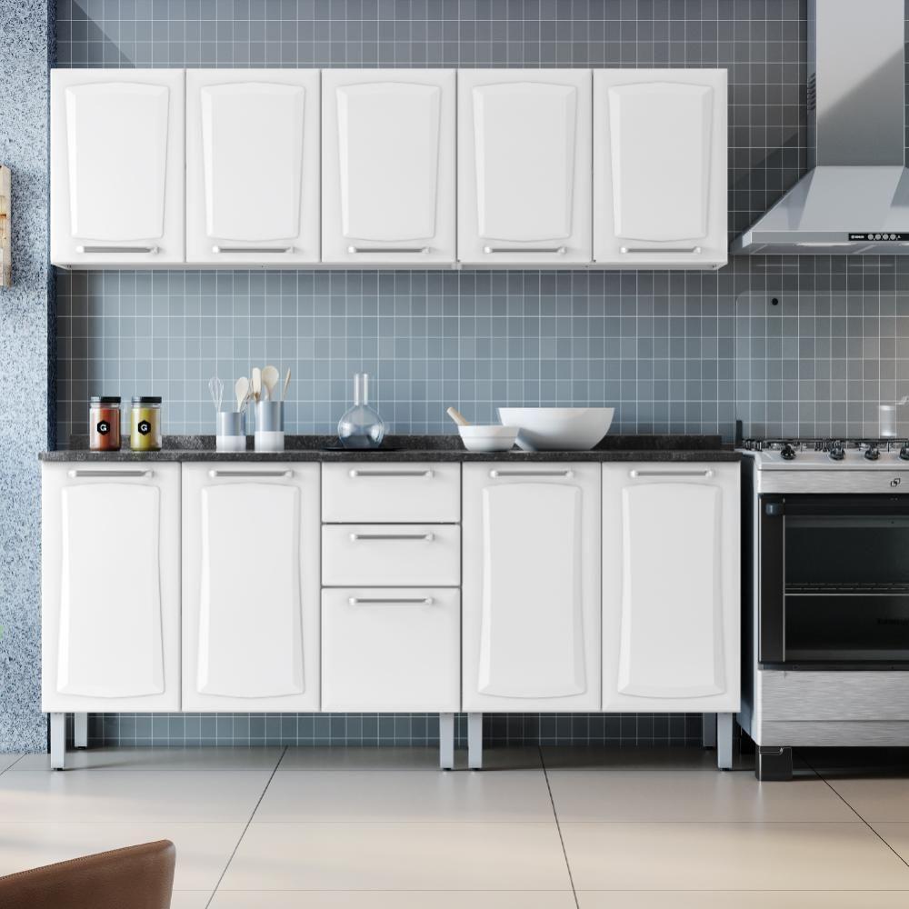 Armário De Cozinha Completa Itatiaia Tarsila De Aço Com Balcão 10 Portas Branco Branco - 4